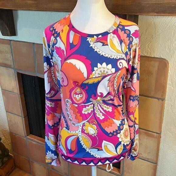 Trina Turk Sevilla Swim and Spa Collection Rash Guard, size M - Picture 1 of 9